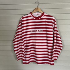Vintage 90s Guess Jeans USA Logo Red White Striped Long Sleeve Shirt Men  s Small