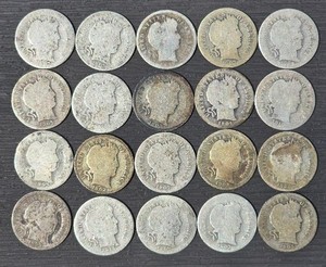 Barber Silver Dime 10C Lot of 20 (0.9 Fine) AG Mixed Dates 1897-1916  Lot 0204