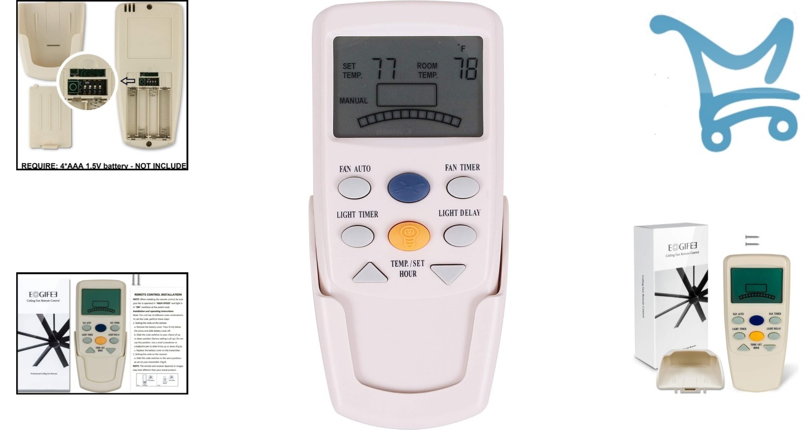 Ceiling Fan Remote Control Replacement for Hampton Bay Fan Timer LCD