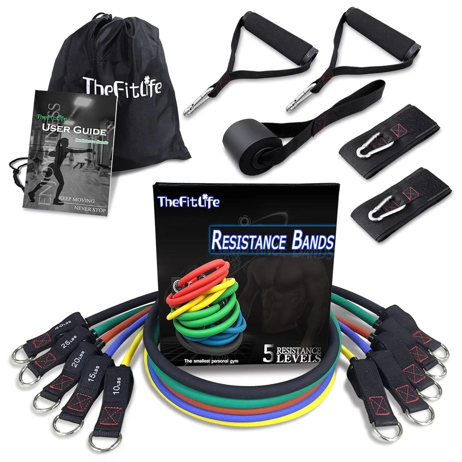 Resistance Bands with Handles Exercise Fitness Workout Band Set 5 Pieces