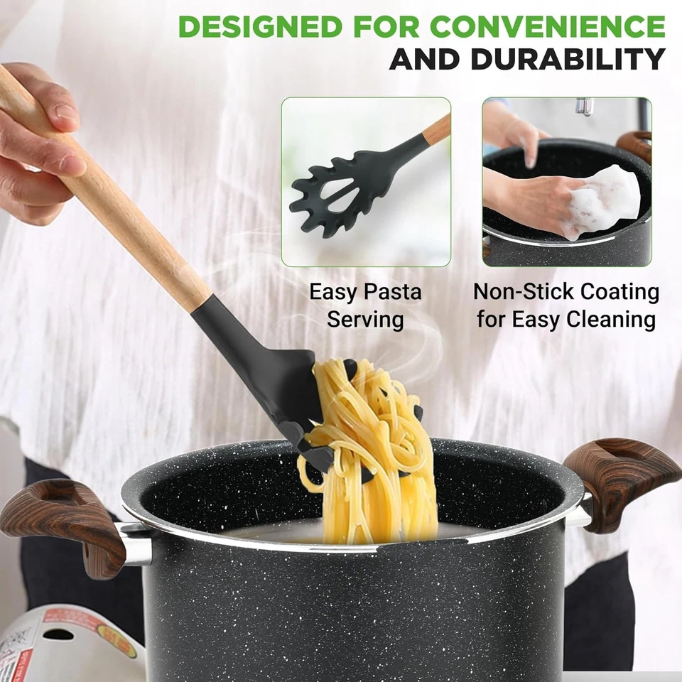 Nonstick Pot with Strainer Lid and Pasta Fork, 4.7L Cooking Stock with... - Image 3 of 4
