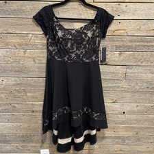 NWT City Studio Sz 11 Junior Dress Fit & Flare Black Off the Shoulder Lace Hi/Lo