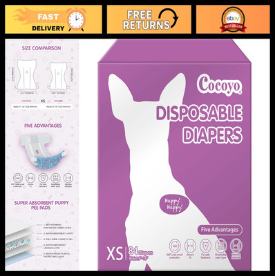 Super Absorbent Disposable Female Dog Diapers X-Small, 84 Count, Breathable, Wet