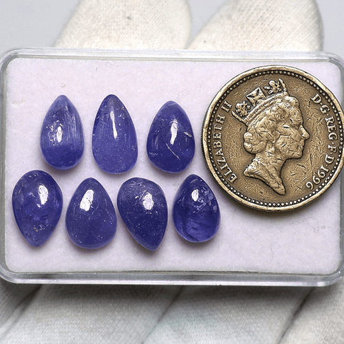 Lot 7 Pcs Natural Tanzanite Hi-Quality Untreated 10-12mm Pear Cabochon Gemstones - Picture 3 of 12