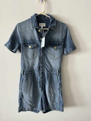 #ad #ad FRAME Denim Romper in Maxson Pleated Denim Jean Short Coverall Small NO BELT $29.99