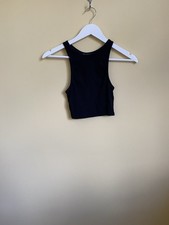 Zara Black Ribbed Halter Neck Crop Top Size Small Festival Party Holiday Boho