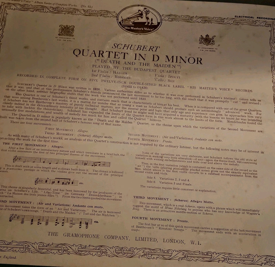 Franz Schubert's String Quartet "Death and the Maiden" 78rpm Collection c. 1925 - Image 2 of 4