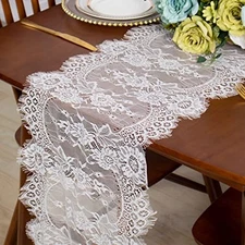  13x120-Inch Farmhouse Table Runner - Off-White Lace Runners with Scalloped 