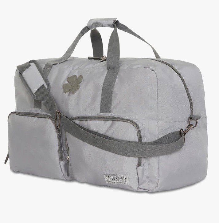 Lucky Brand 65L Light Gray Nylon Duffel Bag Adjustable Shoulder Strap Carry On
