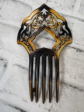 Vintage Art Nouveau Celluloid Hair Comb Tortoise Openwork Mantilla Back Comb