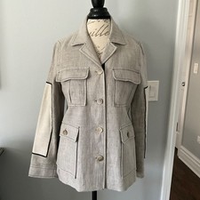 Harve Benard Womens Blazer 10 petite Tweed Blend Tan w/ Accents Detailed Design
