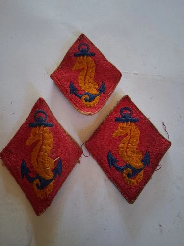 Vintage Military Patches (3) Diamond Shape USMC WW2 For Marines On Navy Ships