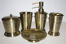 5 PC SET PARADIGM BRASS DISPENSER+JAR+TUMBLER+TOOTHBRASH HOLDER+SOAP DISH