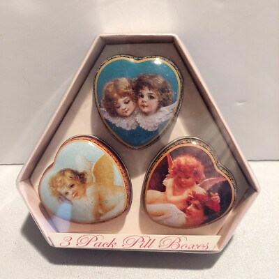 Angel Decorated Pill Boxes - 3 pack Victorian Angels on Tin