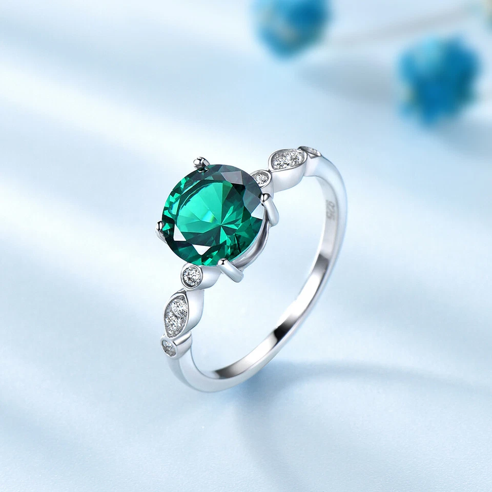 Birthstone or Engagement Ring for Women Simulated Emerald Sterling Silver Gin... - Image 2 of 4