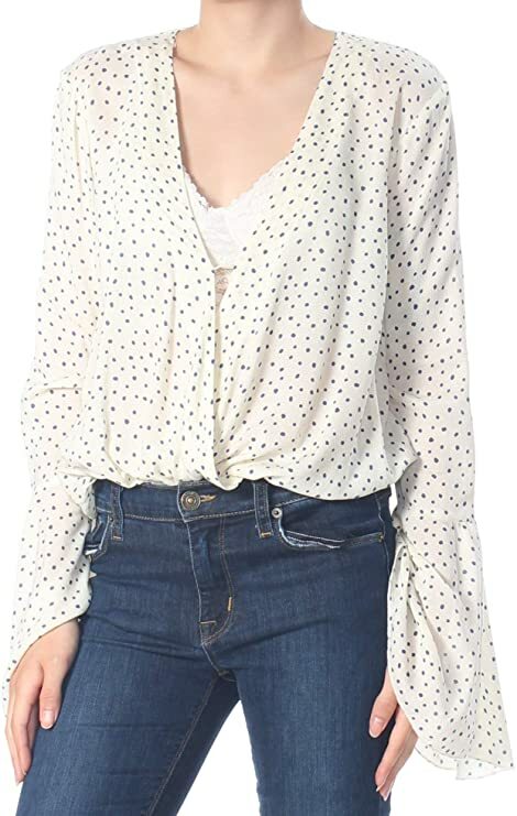 Free People Women's Long-Sleeved Bodysuit, White, Large (US