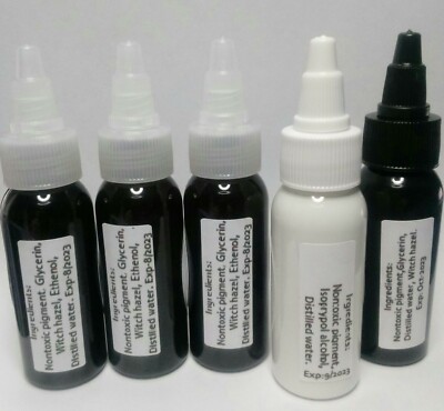 Tattoo Ink set, 1oz including pure black and white ink 5 bottle set not  infinity