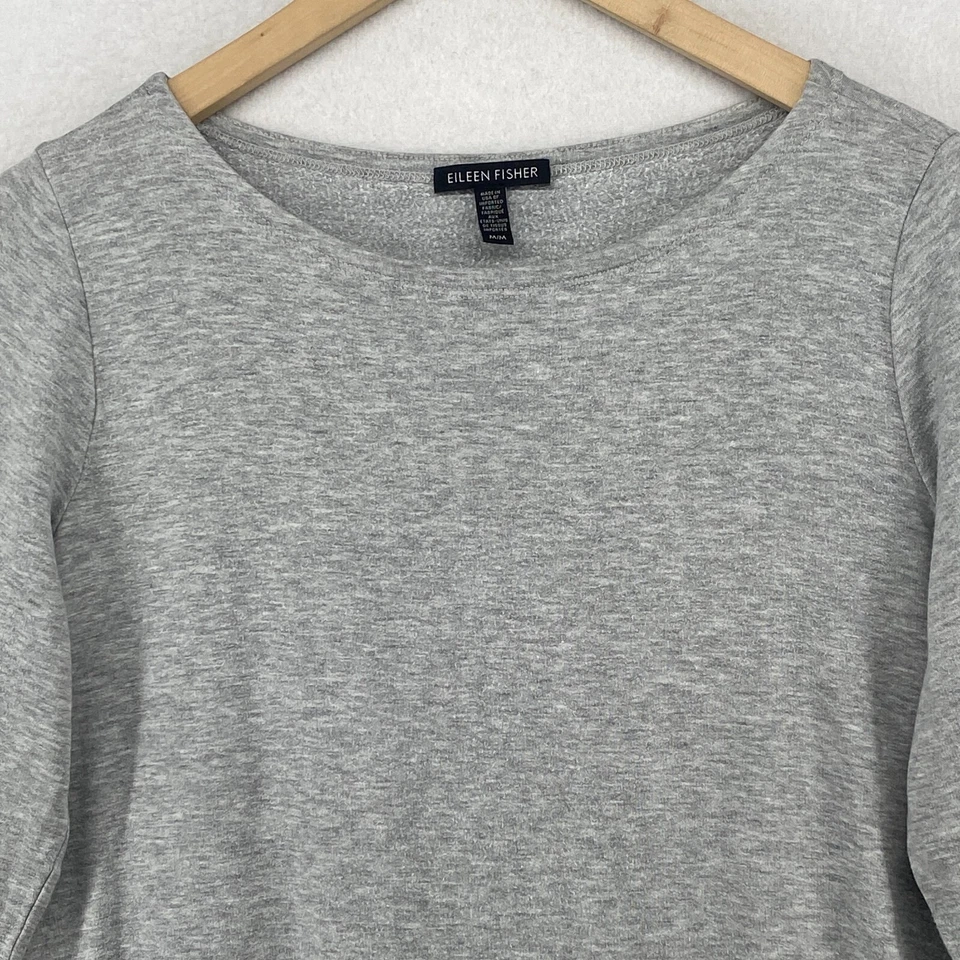 Vestido EILEEN FISHING M Tencel túnica de lã gola redonda manga longa cinza EUA - Imagem 4 de 4