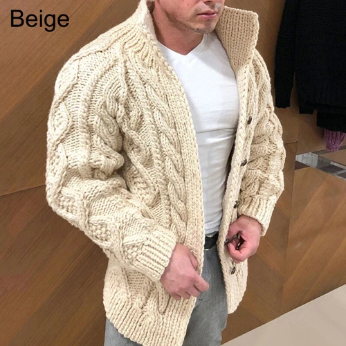 Invierno Cálido Tejido Cárdigan Suéter Para Hombres Informal Manga Larga Chaqueta Abrigo Exterior - Imagen 10 de 21