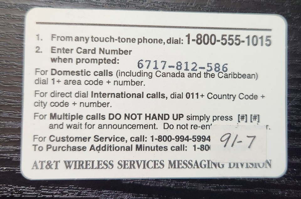 AT&T 1995 Inaugural Calling Card Vintage Phone Card Wireless Service ...