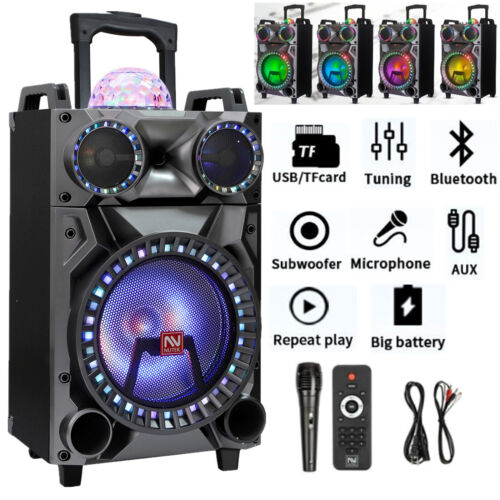 12" Portable Bluetooth Speaker Loud Subwoofer Heavy Bass Party FM DJ LED AUX USB - Afbeelding 1 van 15