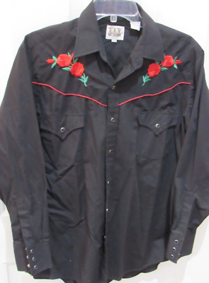 black dress shirt with red roses Black With Red Roses Casual Long Sleeve Shirt 43667