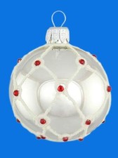 6cm Silver BALL WHITE GLITTER RED STONES EUROPEAN GLASS CHRISTMAS ORNAMENT 261