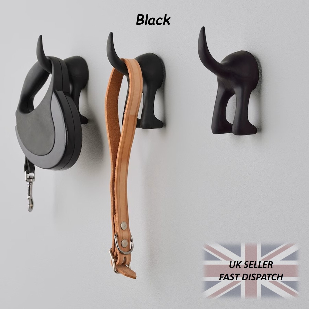 x1, 2, IKEA BASTIS Dog Tail wall HOOKs BLACK, Dog lead Hook - Main Image