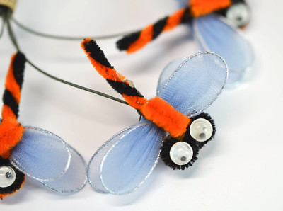 1950'S ADORABLE CHENILLE DRAGONFLIES, MADE/ JAPAN, SET/ 5, WIRED, FLORIST DECOR