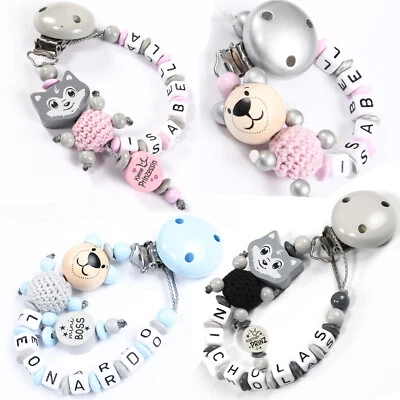 NELINO SCHNULLERKETTE MIT NAMEN Schnullerkette mit Namen Nuckelkette personalisiert Baby♥Geburt♥Taufe♥Geschenk