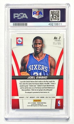 2014-15 Panini Prizm JOEL EMBIID #75/99 Purple Prizm Rookie 2014-15 Panini Prizm JOEL EMBIID #75/99 Purple Prizm Rookie