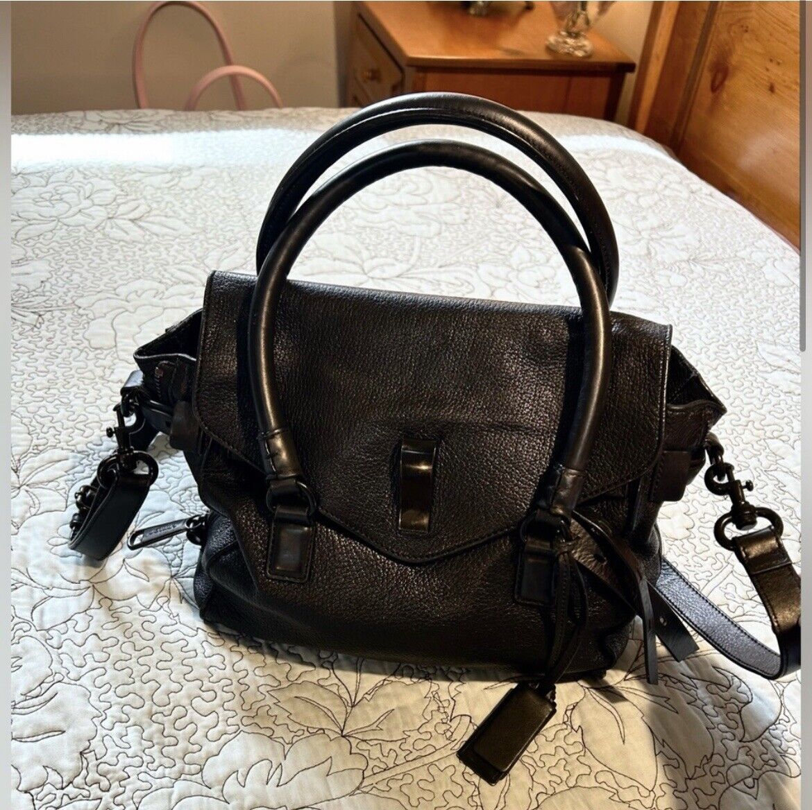 JOY GRYSON Nyla Black Supple Pebbled Leather Purse/Satchel