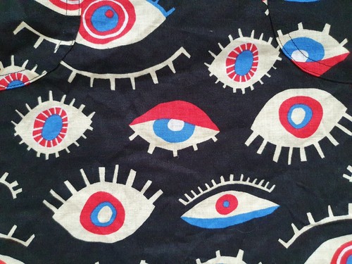 Dangerfield Mini Skirt Womens size 8 Evil Eye Print A-Line Linen Blend Retro - Picture 6 of 12