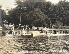 1909 Cold Springs Hamilton Indiana RPPC Real Photo Postcard Lake Boat