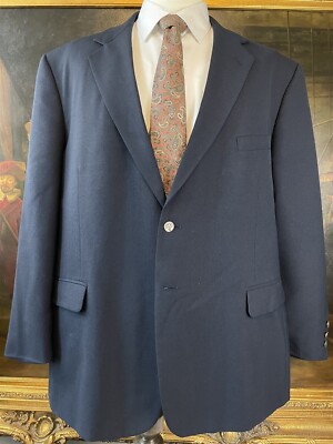VTG Stafford 50R Navy Blue Hopsack Metal Logo Button 2Btn Blazer Jacket Coat