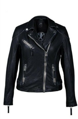 Sexy schwarze Damen-Bikerjacke aus Rindsleder Brando-Stil Oberbekleidung & Indoor-Jacke