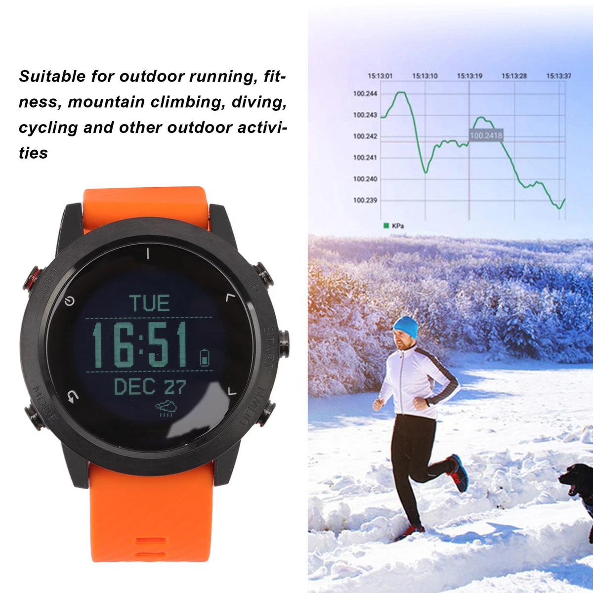 Orange Diving Computer Watch Location Waterproof Smart Watch Digital