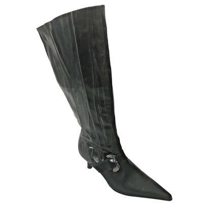 Peter Kaiser lange Stiefel zum Anziehen schwarzer Lederreißverschluss Kätzchenabsatz Größe 7,5 41