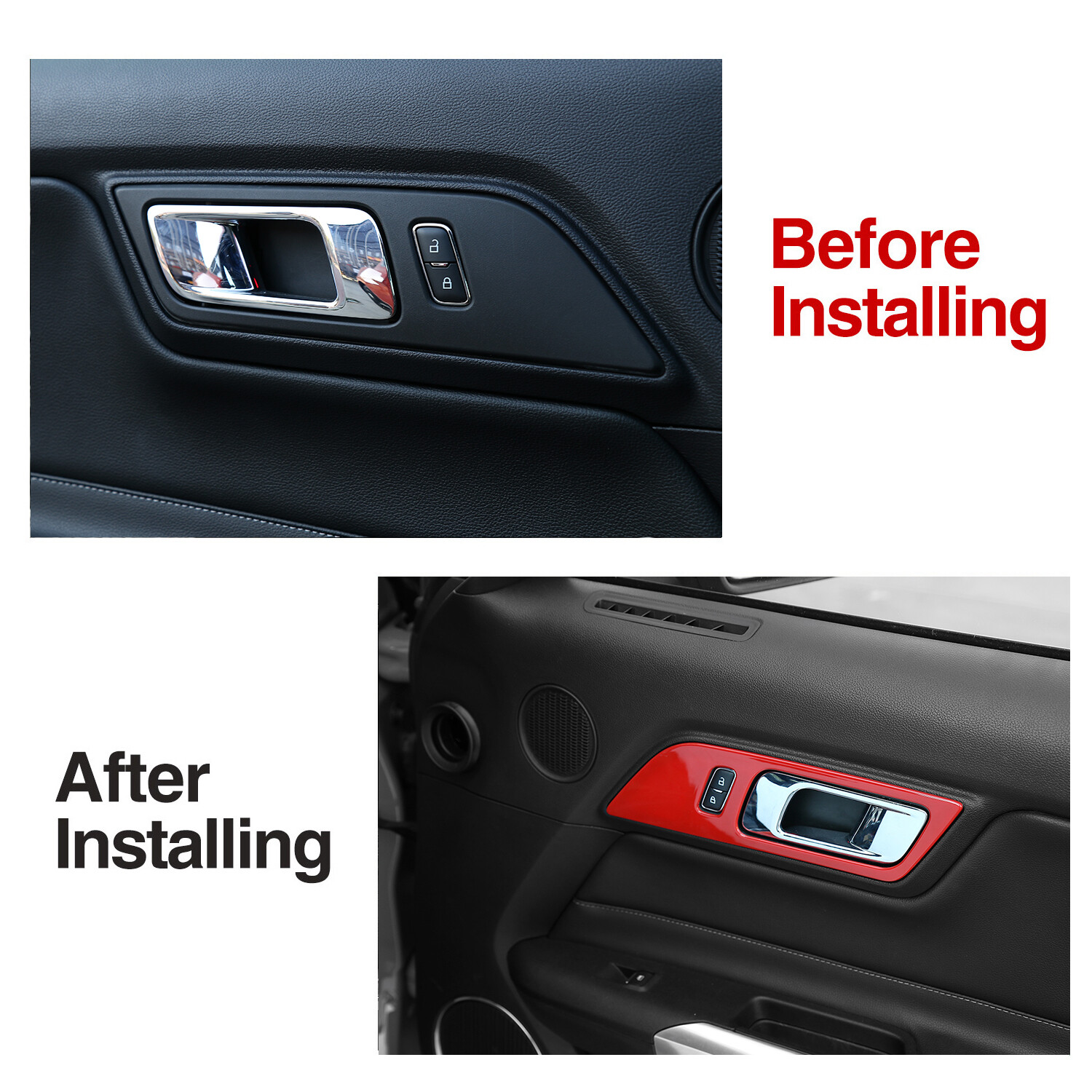 2x Red Interior Door Handle Frame Trim Cover For Ford Mustang 2015