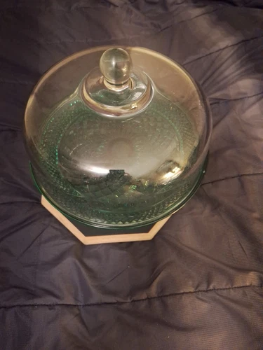Vintage Anchor Hocking Wexford Glass Emerald Green Footed Cake Stand Punch Bowl