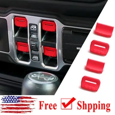 4PCS Red Window Switch Button Cover Accessories For Jeep Wrangler JL JT 2018+ US
