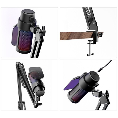 Desktop USB Gaming Live Microphone Computer Mic Kit RGB Lighting with Boom Rack - Afbeelding 4 van 14