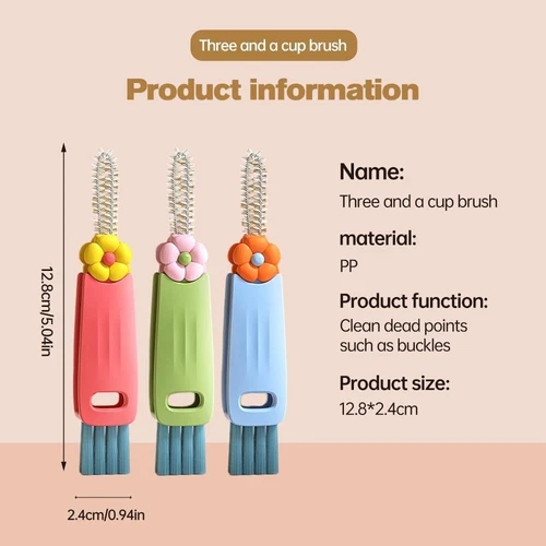 3X 3in1 Tiny Bottle Cup Lid Detail Brush Multi-Functional Crevice Cleaning Tool - Picture 2 of 15