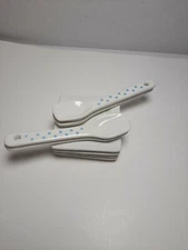 Ceramic Salt Cellar Plates Dips With Polka Dot Spoons