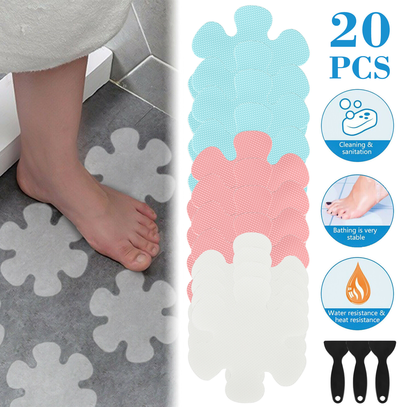Bathtub Treads Flower Stickers Applique Mat Adhesive Nonslip Safety w