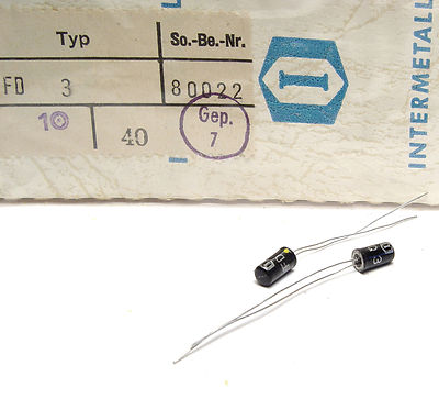 2x Intermetall FD3 / FD 3 Germanium-Flächen-Diode, 50er Jahre, NOS