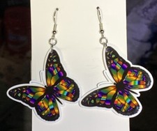 Silver Acrylic Colorful Butterfly Drop Dangle Earrings
