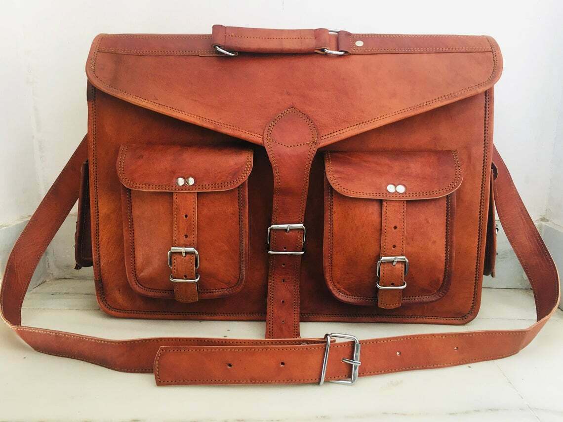 Man Business Laptop Briefcase Satchel Bag Men Genuine Vintage Leather Messenger
