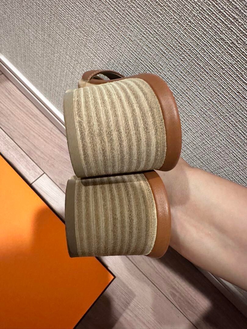 Hermes Oasis Heel Sandals Mules Pumps Shoes Women Size EU 37 Gold