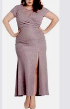 NW Nightway Mesh Womens Glitter Long Formal Evening Dress Gown Champagne Size 8